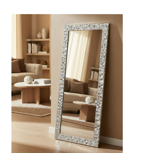 Grand miroir mural 77 x 177 cm, fabriqué en Italie, miroir à la feuille d'argent