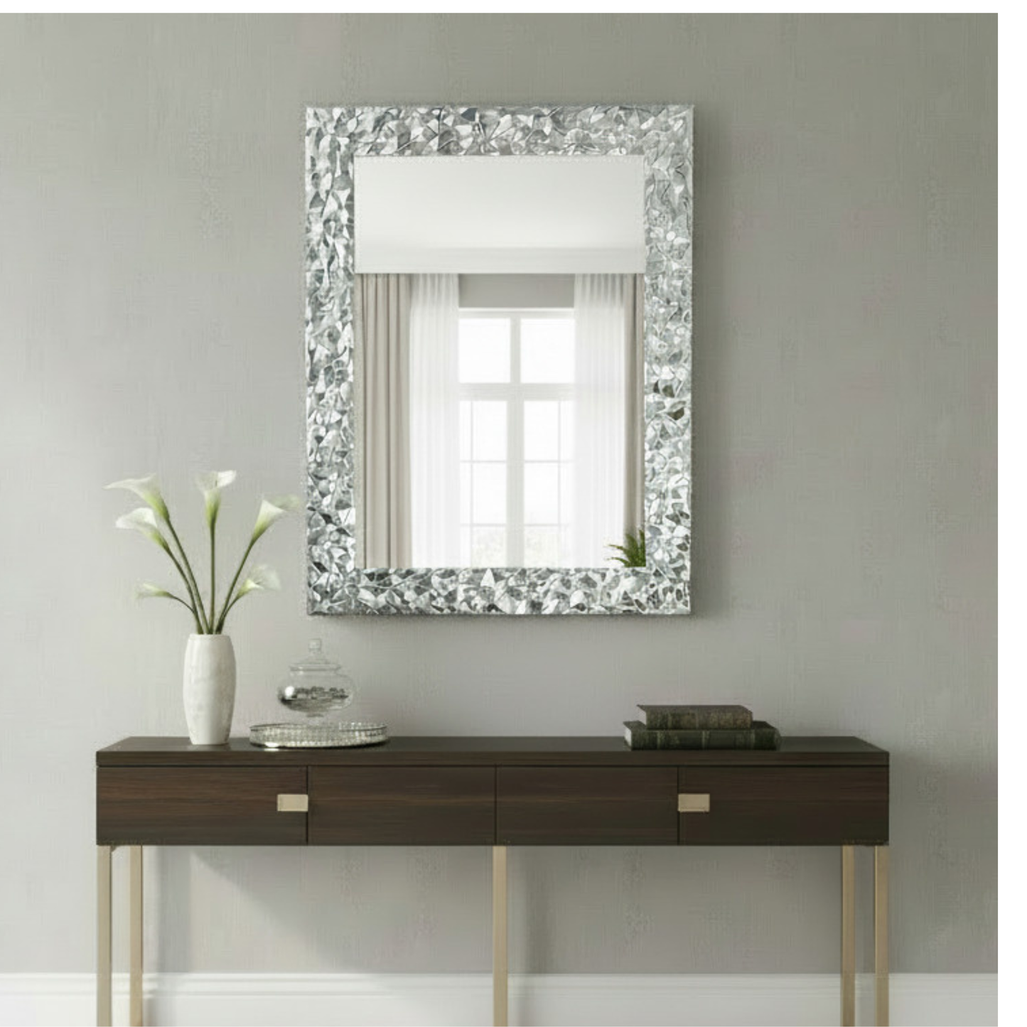 Specchio da Parete moderno, Made in Italy, foglia argento 72x95 #ppa