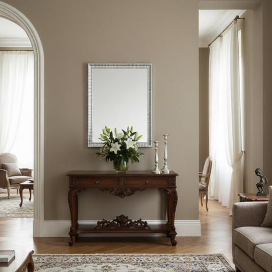 Miroir mural argenté 58 x 78 cm - Cadre en bois - Fabriqué en Italie
