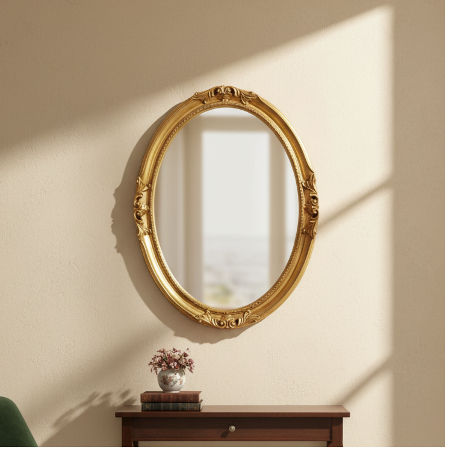 Miroir mural ovale MO.WA, feuille d'or baroque 63 x 83 cm, fabriqué en Italie