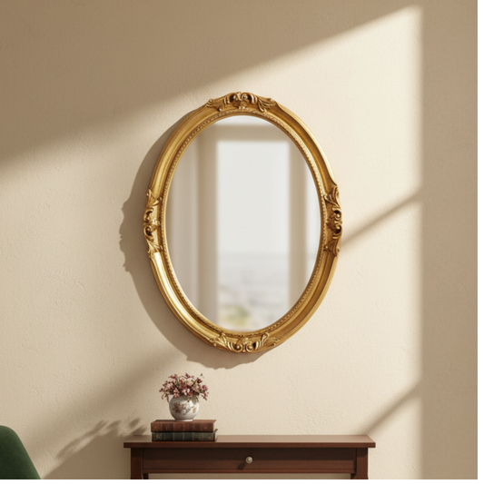 Miroir mural ovale MO.WA, feuille d'or baroque 63 x 83 cm, fabriqué en Italie