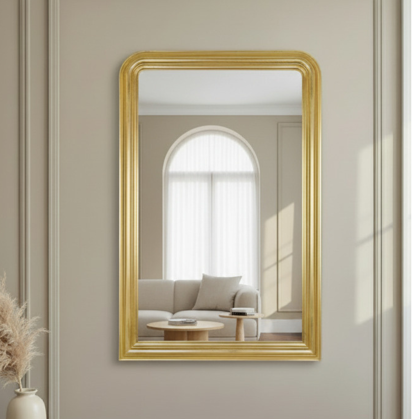 Miroir mural classique MO.WA à la feuille d'or, cadre en bois 92 x 137 cm, fabriqué en Italie