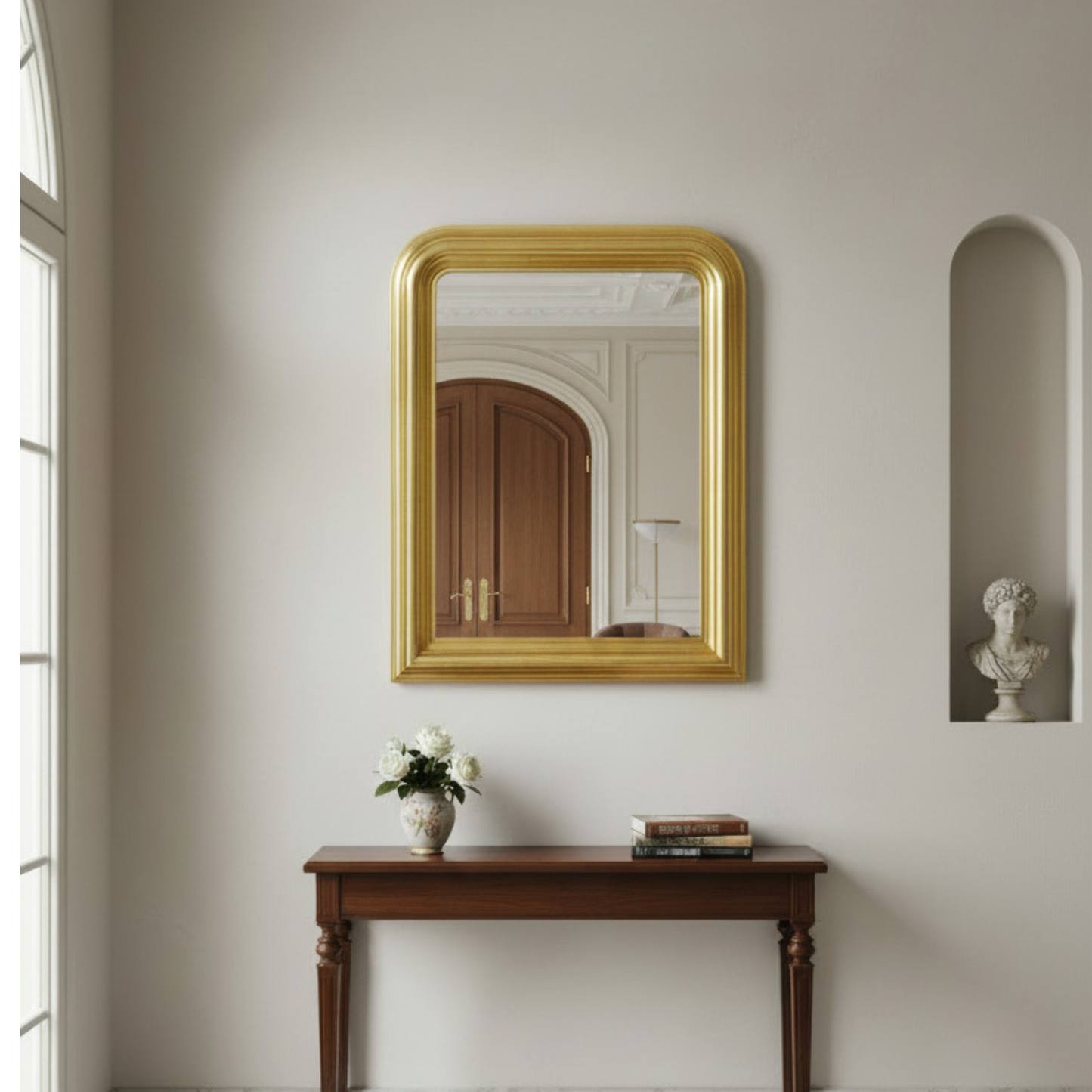 MO.WA Specchio da parete classico foglia oro, made in Italy, 67x87 cm #70