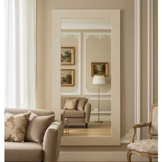 Miroir mural MO.WA Grand format 82x182 cm Fabriqué en Italie Cadre en bois blanc Style shabby chic