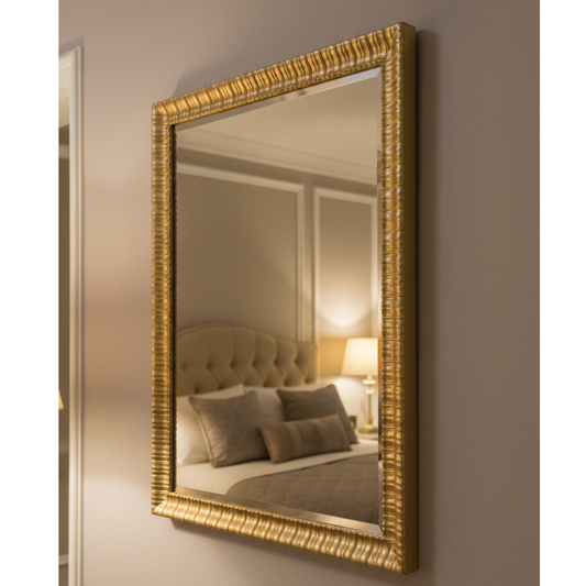 MO.WA. Miroir mural moderne doré, cadre en bois, 58 x 78 cm, fabriqué en Italie