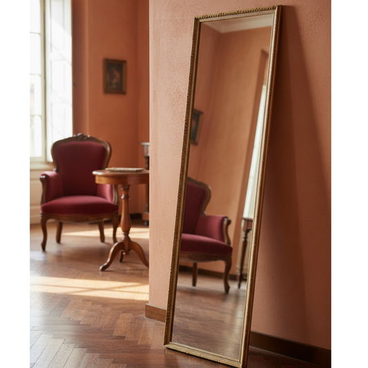 Miroir MO.WA avec cadre classique en bois argenté antique, 40 x 135 cm, fabriqué en Italie