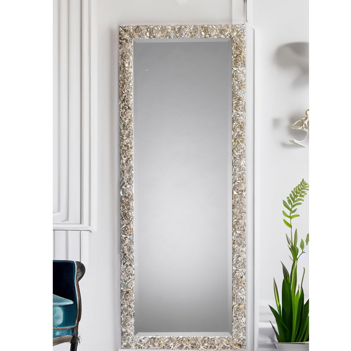 Specchio da Parete classico, made in Italy, 62x162 foglia argento #rose