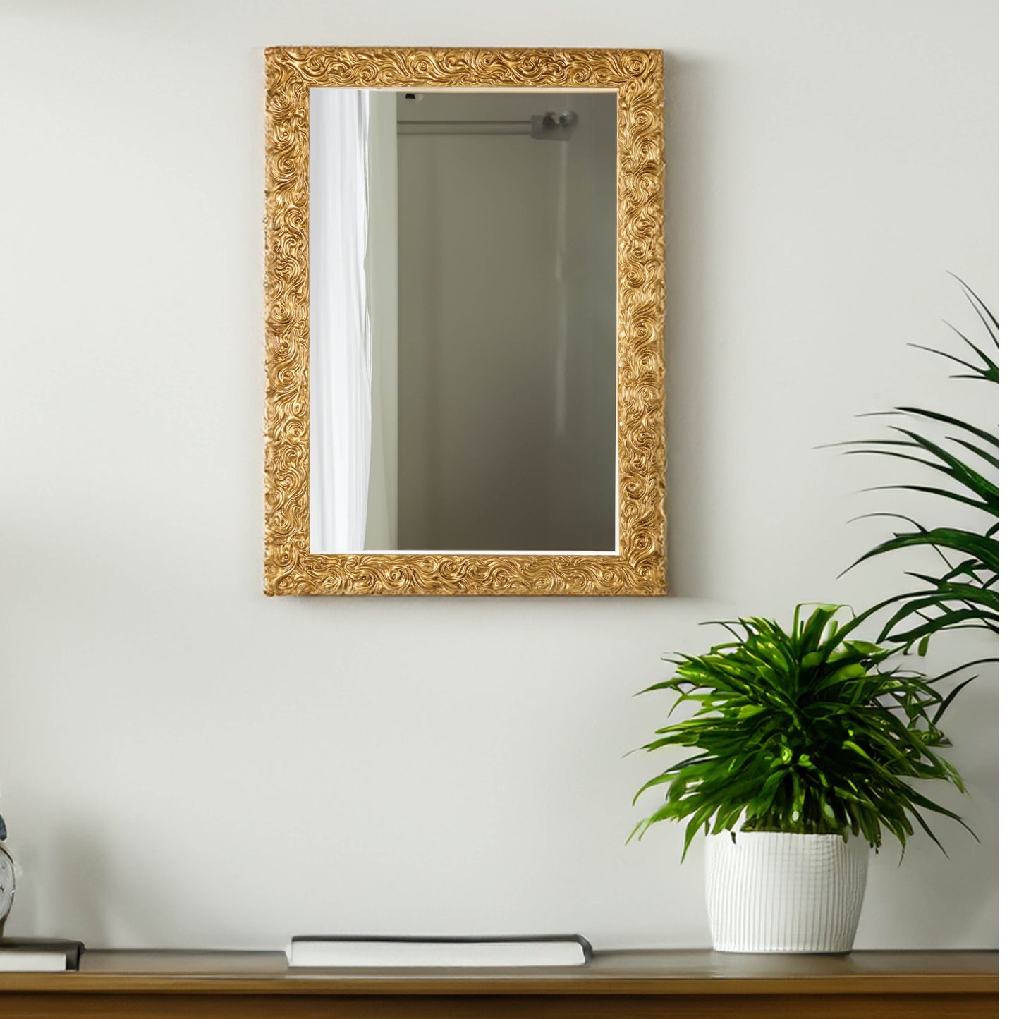 Specchio da parete oro 50x70 ornice in legno, made in Italy