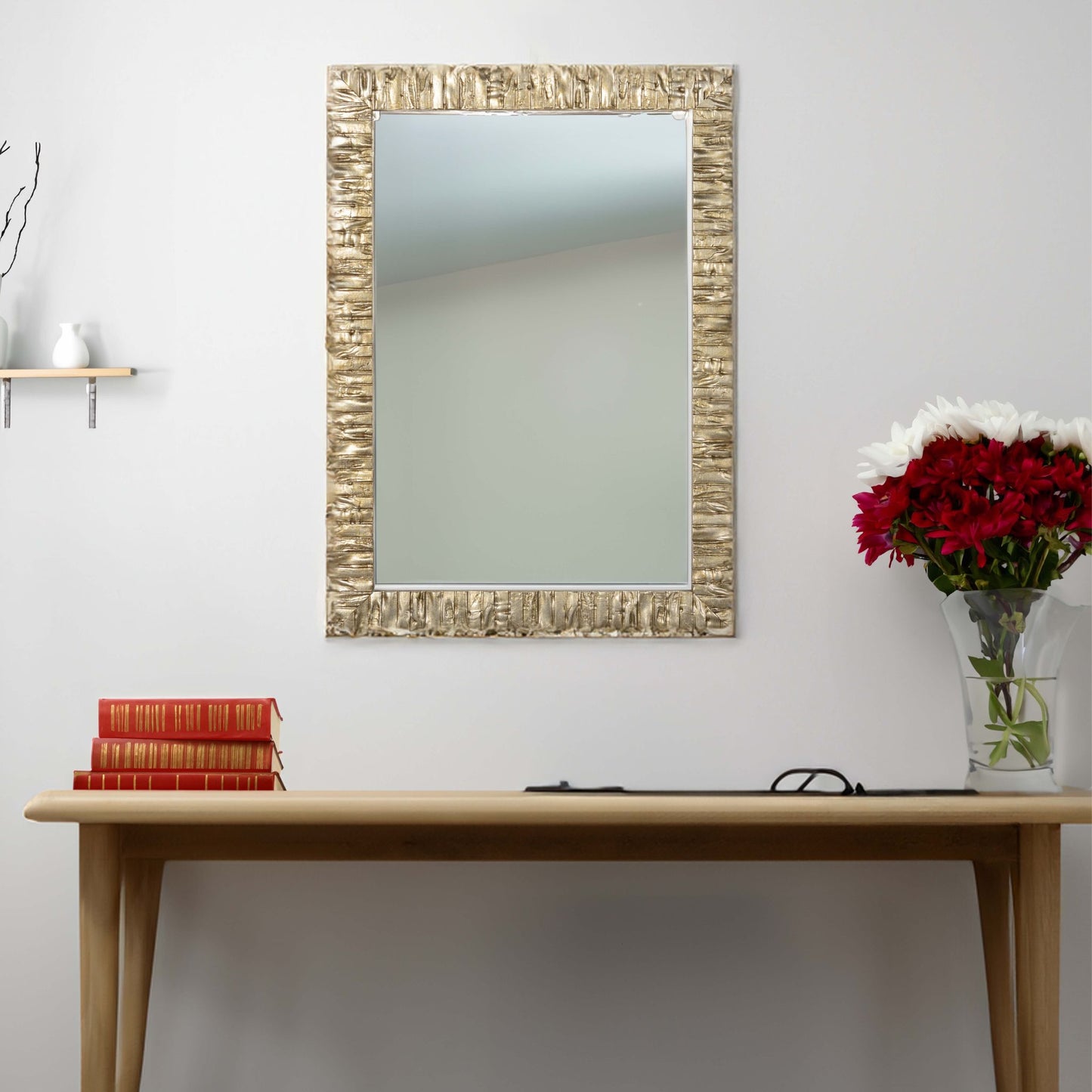 Miroir en bois, 50 x 70 cm, argent champagne, cadre en bois, fabriqué en Italie