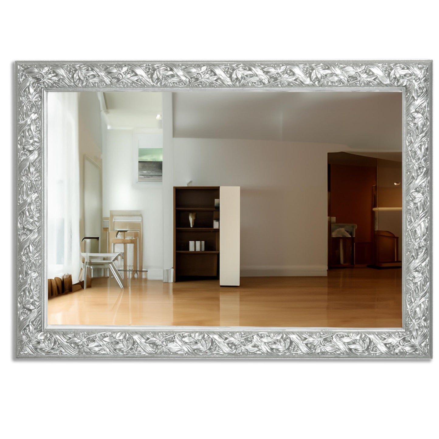 Specchio da parete argento 50x70 cm, Made in Italy, cornice in legno