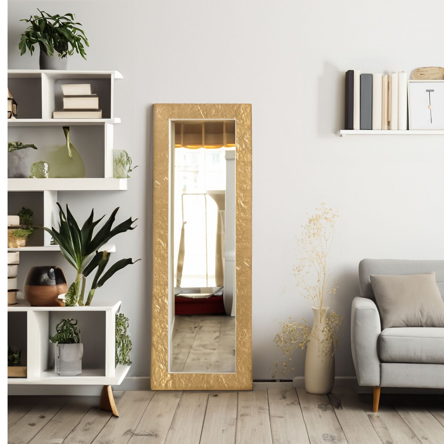 Specchio Moderno Oro 50 x 145 cm, con cornice in legno, made in Italy