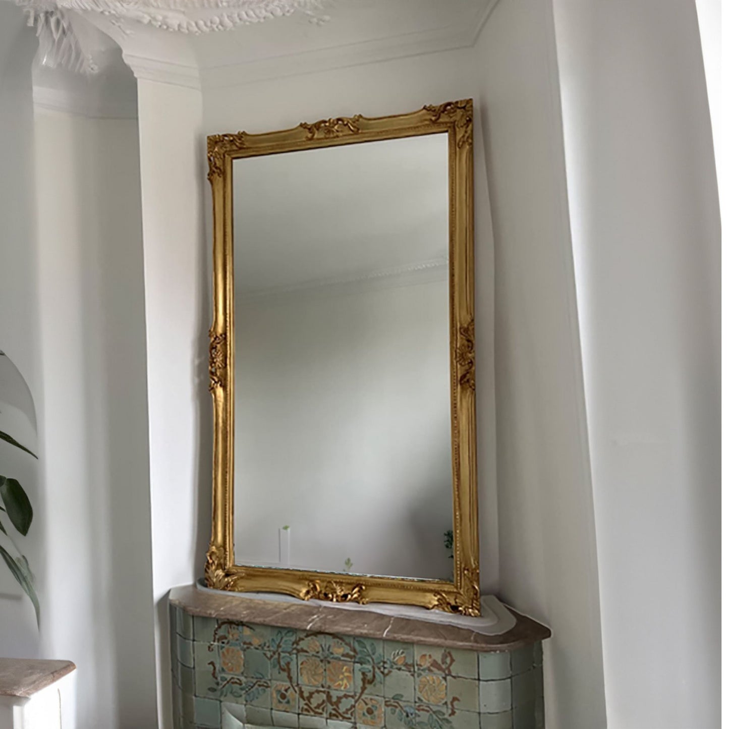 Specchio da parete grande barocco 82x142 foglia oro antico, made in Italy