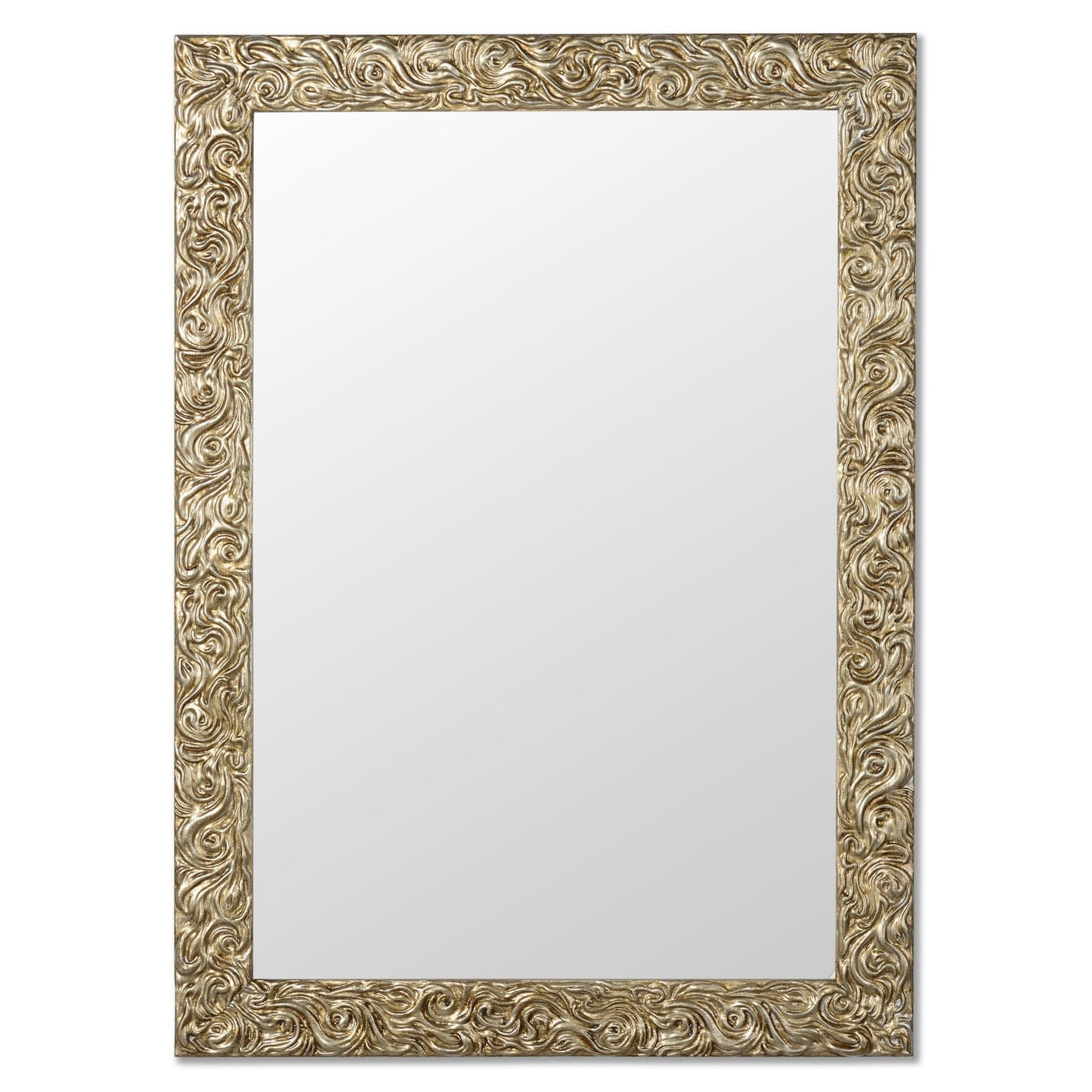 Specchio da parete rettangolare cm. 50x70 Argento antico, con cornice in legno, Made in Italy