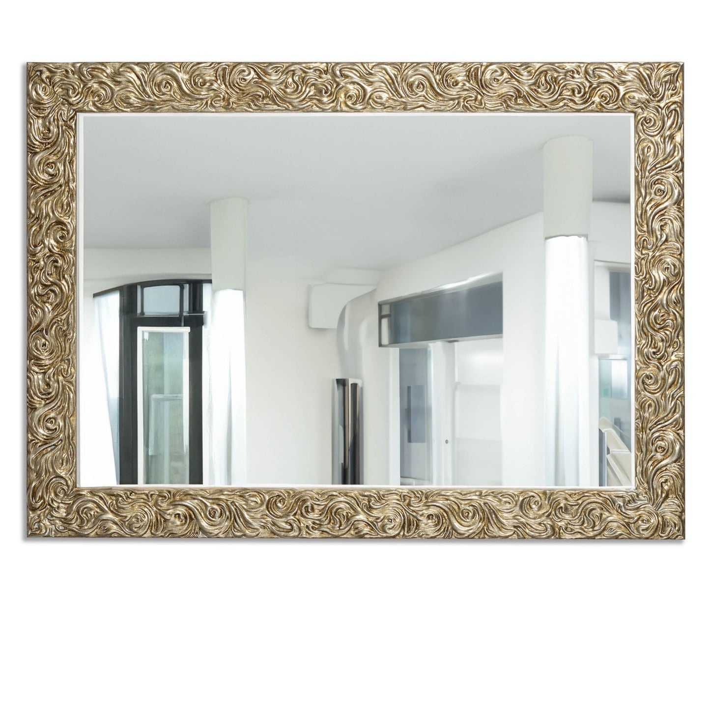 Specchio da parete rettangolare cm. 50x70 Argento antico, con cornice in legno, Made in Italy