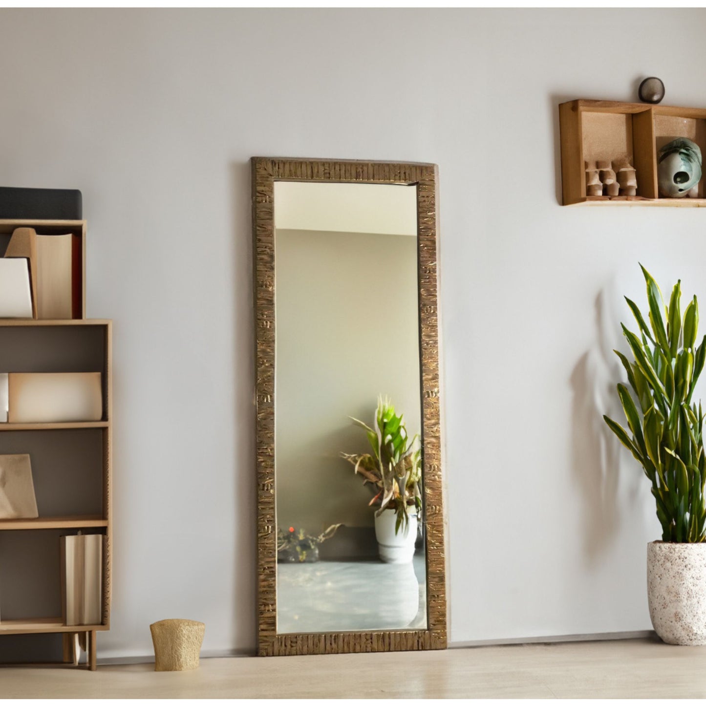 Antiker goldener Wandspiegel 55 x 145 cm – Holzrahmen, hergestellt in Italien
