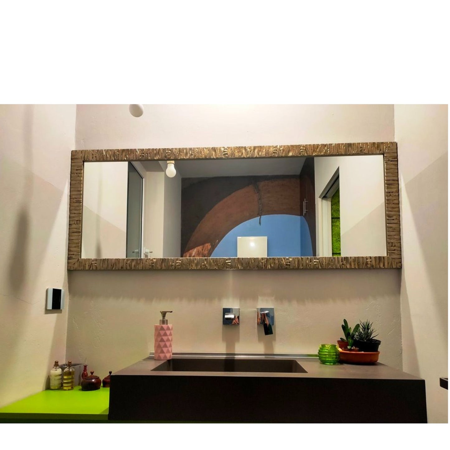 Antiker goldener Wandspiegel 55 x 145 cm – Holzrahmen, hergestellt in Italien