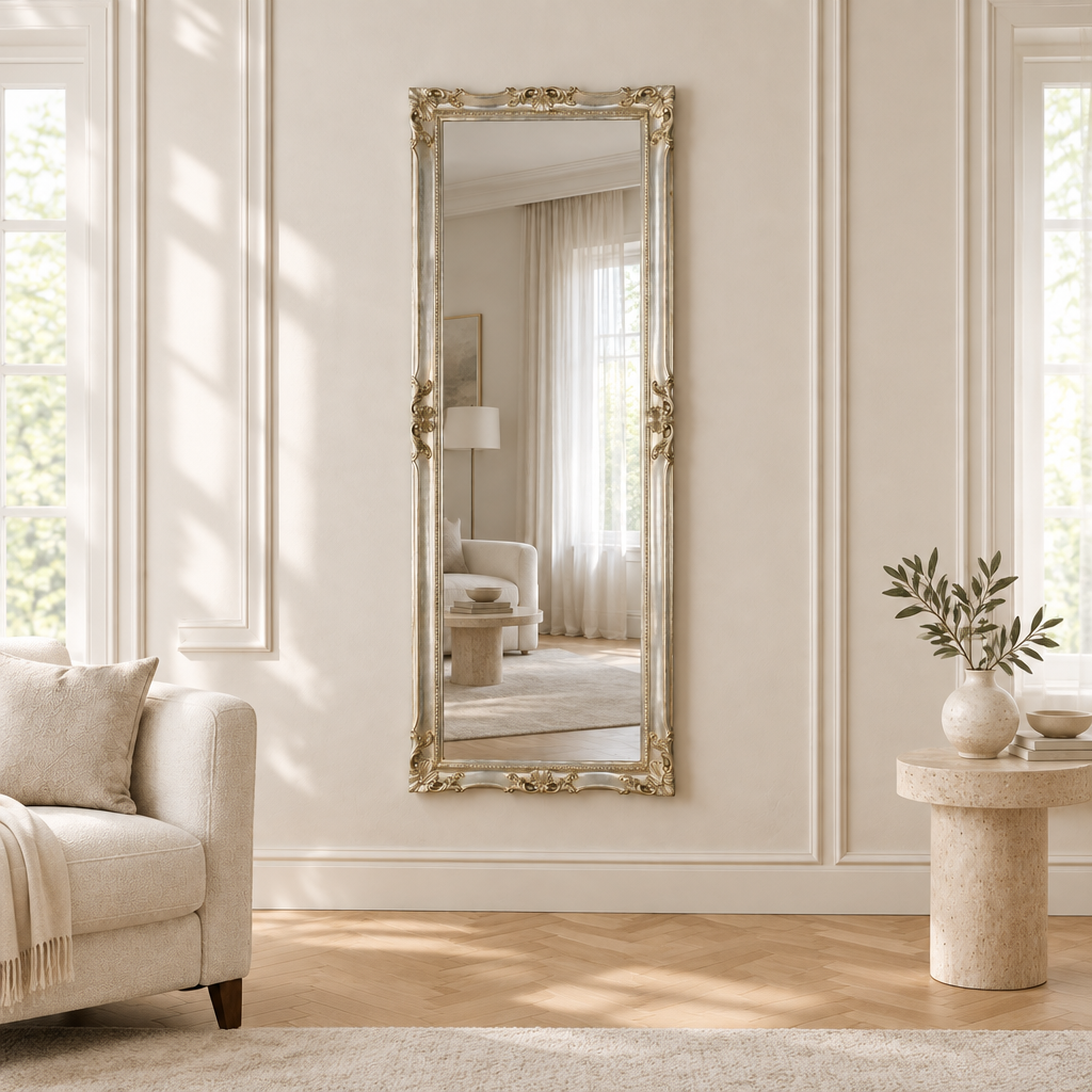 silver leaf wall mirror antique 52x142 wood made in Italy