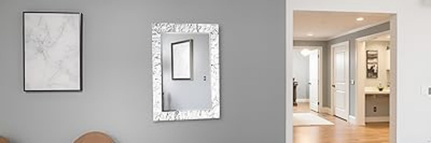 Miroir mural avec cadre moderne en bois argenté, 65 x 85 cm, fabriqué en Italie