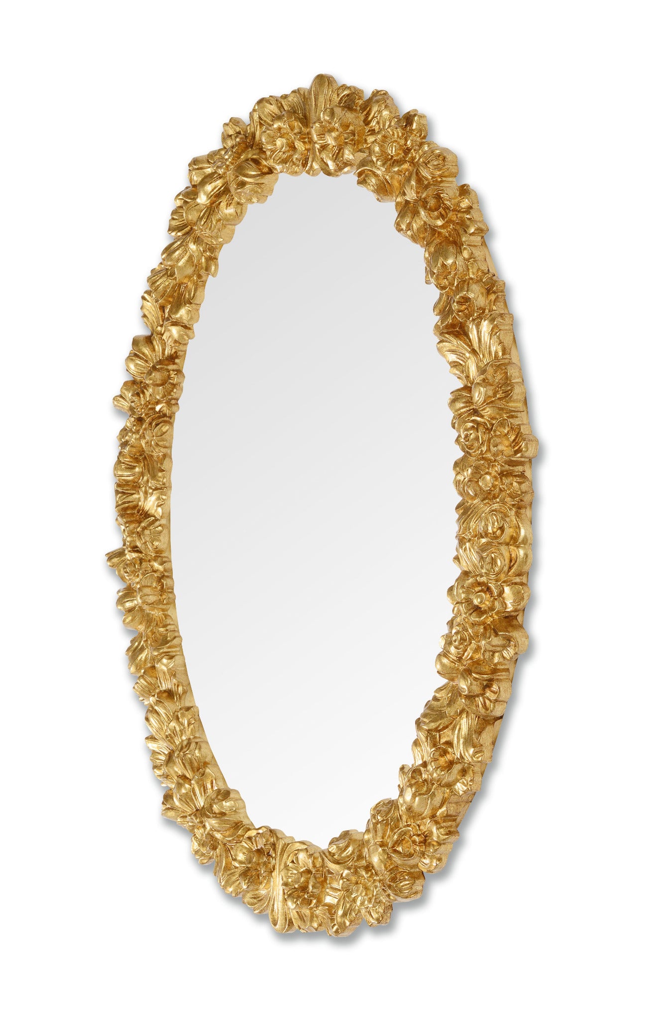 Miroir mural ovale MO.WA, feuille d'or, 74 x 94 cm, fabriqué en Italie, cadre en bois classique