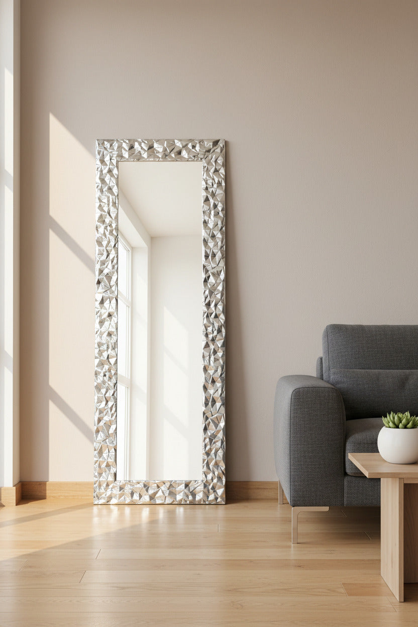Specchio da Parete moderno, Specchiera 52x147 Foglia Argento, Made in Italy #Pietra_M
