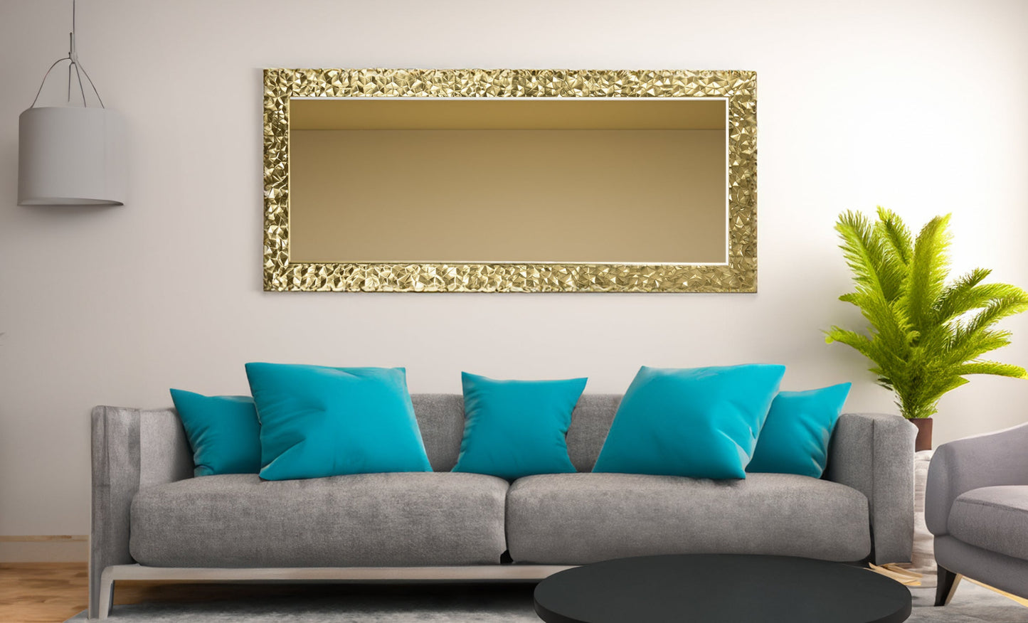 Specchio da Parete grande moderno Foglia Oro 77x177, made in Italy