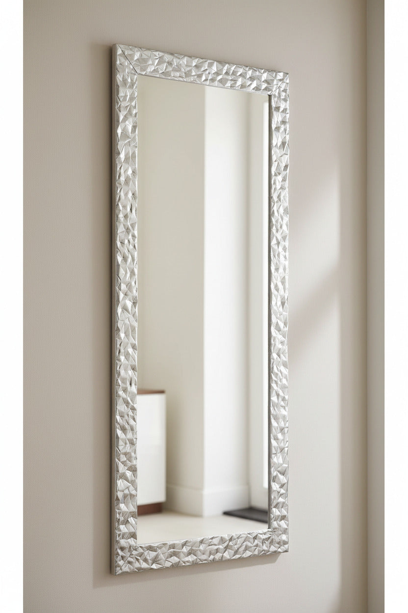 Grand miroir mural 77 x 177 cm, fabriqué en Italie, miroir à la feuille d'argent