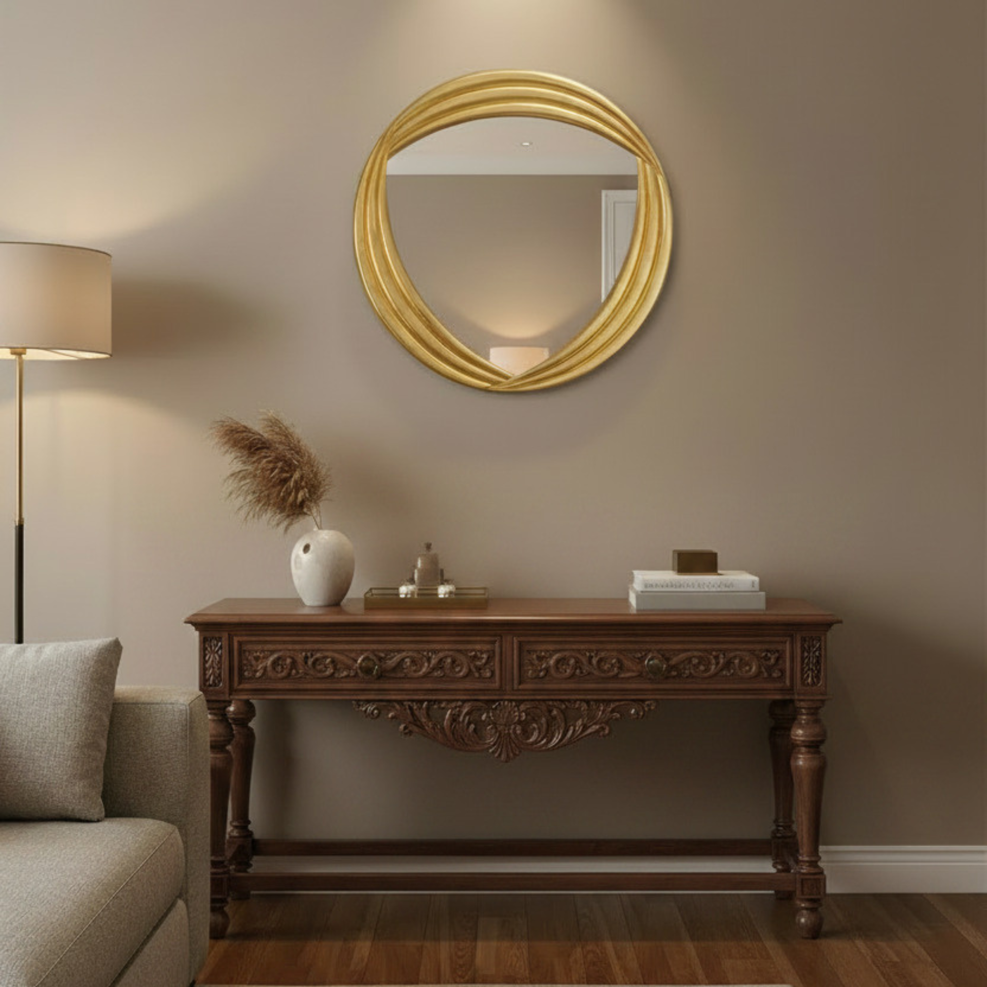 wall mirror gold leaf antique Ø 80 cm wooden frame, made in Italy MO.WA
