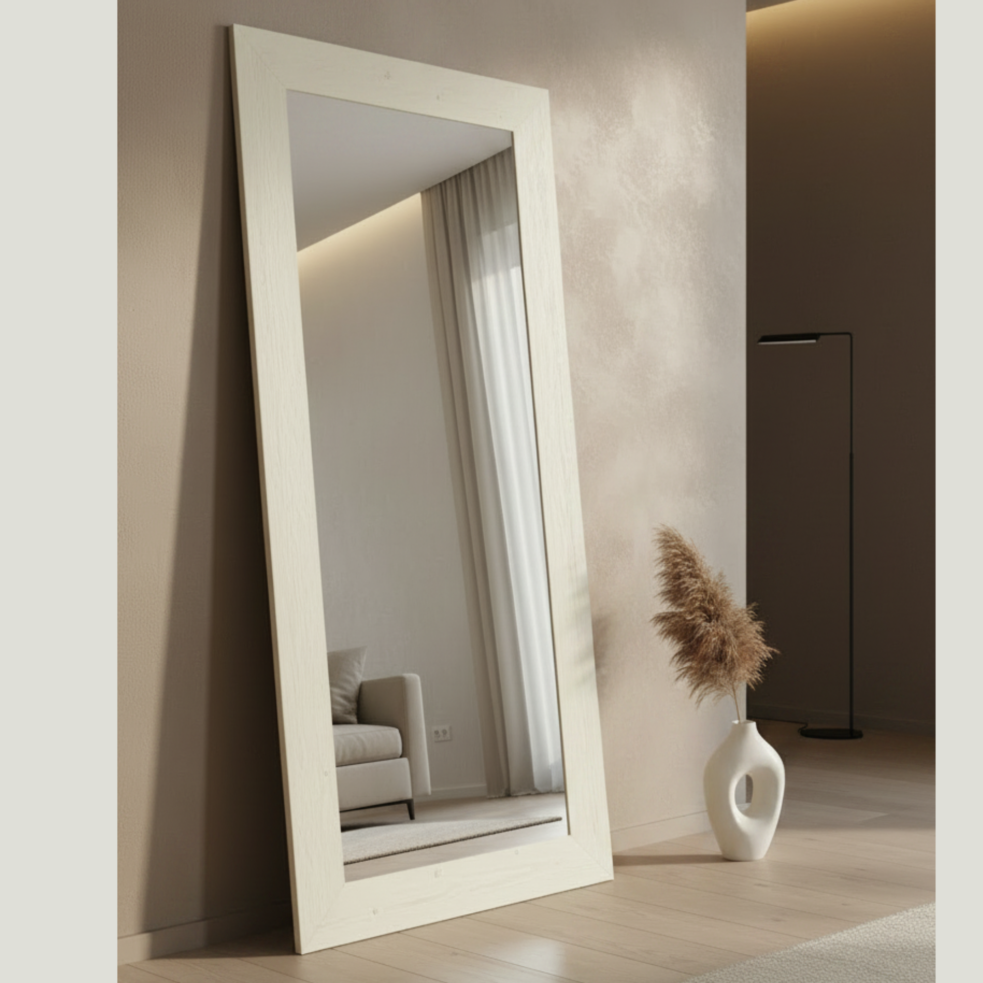 wall mirror shabby white wooden frame 82x182, made in Italy MO.WA